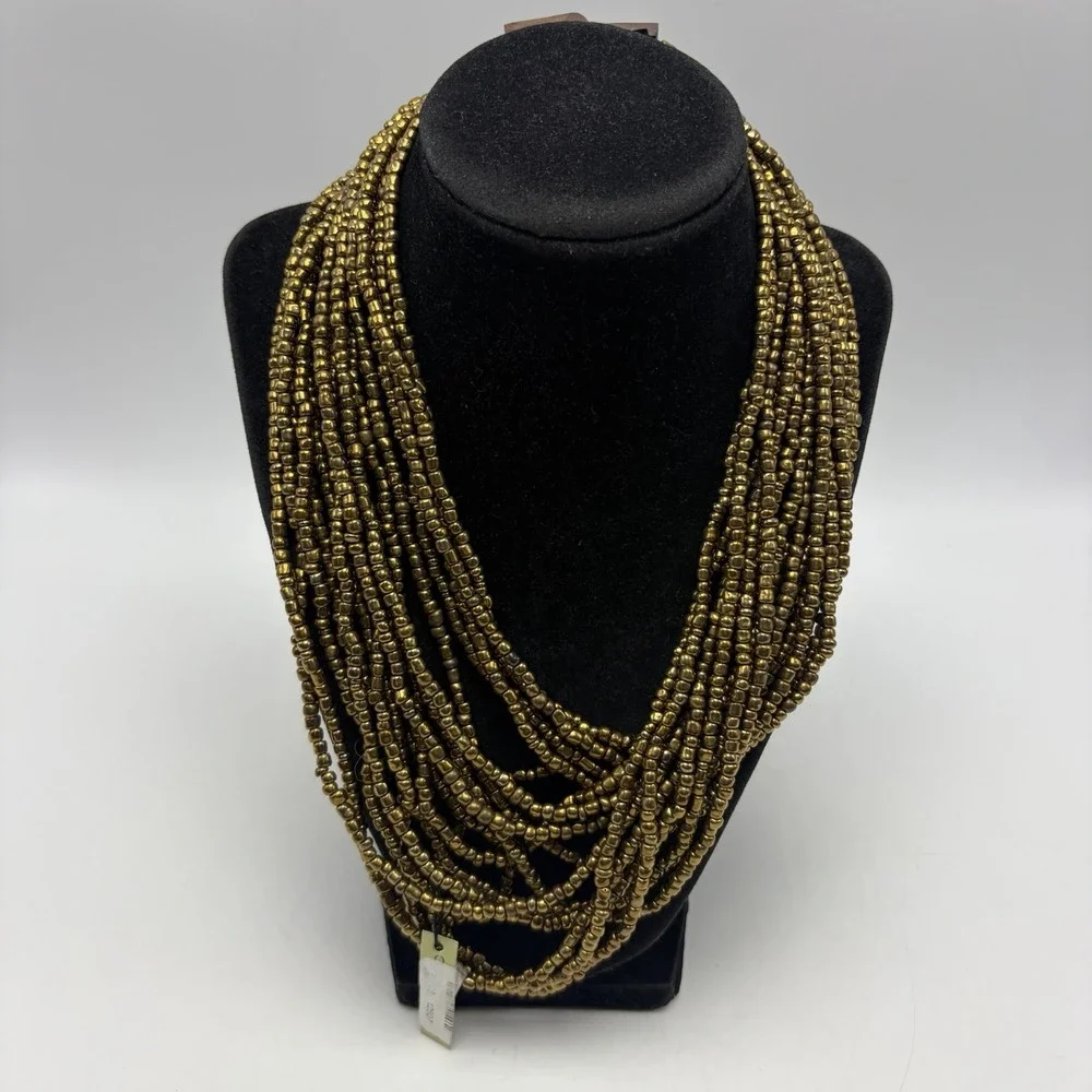 Statement Bronze Seed Bead Boho Necklace Bracelet Set Wood Clasp Multi New Gift